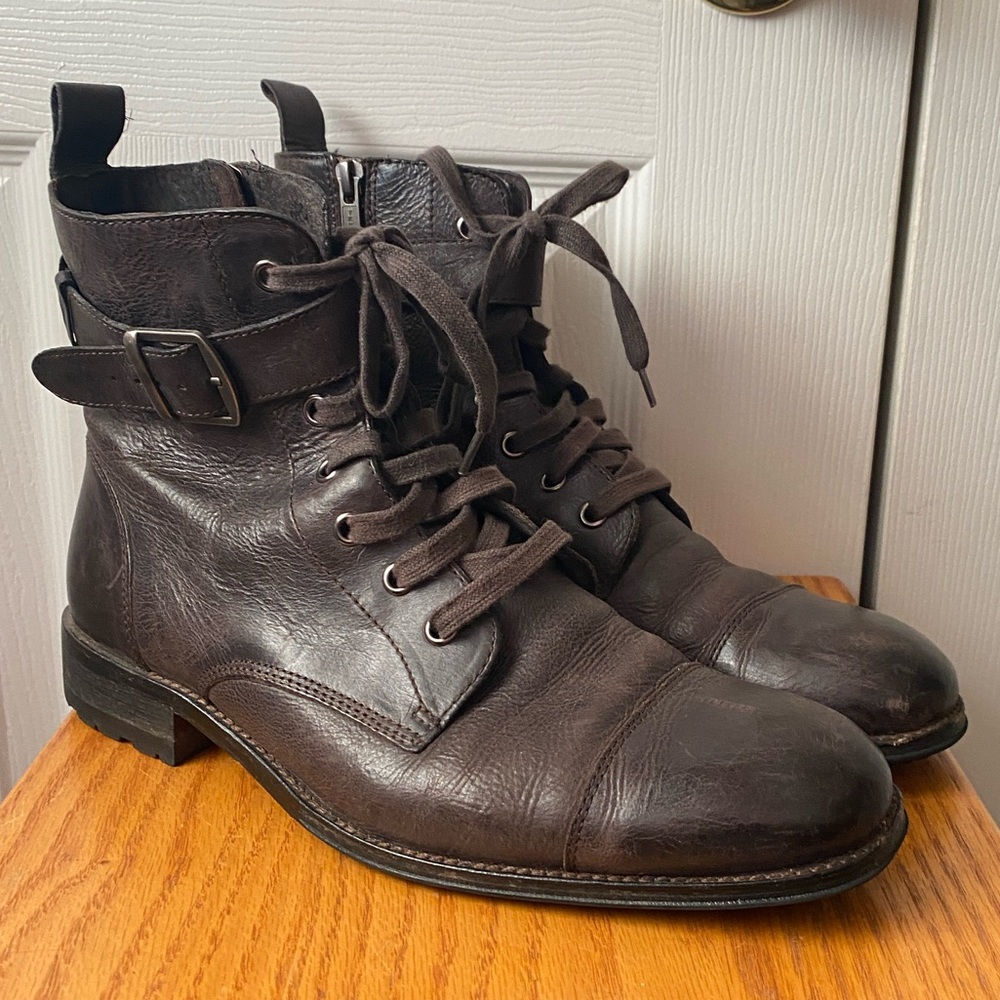 BANANA REPUBLIC Broderick Dark Brown Side Zip Buckle Cap Toe Lace Up Chukka 8